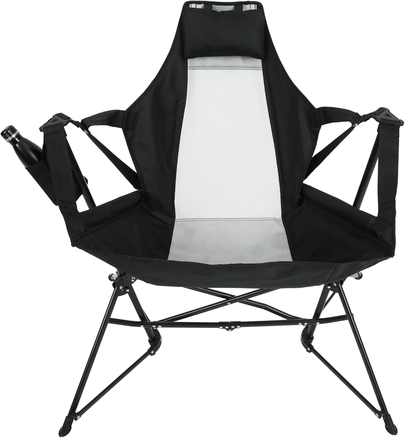 Aluminum Alloy Hammock Camping Chair, Folding Rocking Recliner with Pillow and Cup Holder, Ideal for Outdoor Travel, Lawn and Backyard Use (Black)
