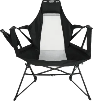 Aluminum Alloy Hammock Camping Chair, Folding Rocking Recliner with Pillow and Cup Holder, Ideal for Outdoor Travel, Lawn and Backyard Use (Black)