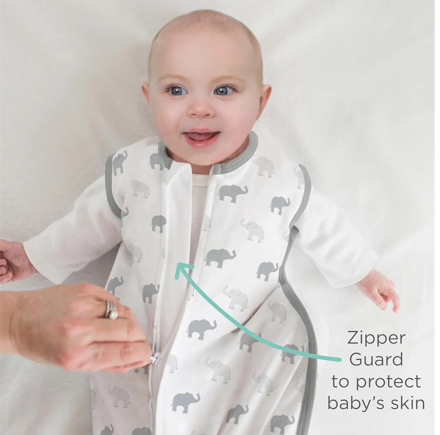 Amazing Baby Cotton Sleeping Sack, Wearable Blanket with 2-way Zipper, Pastel Pink   Gray Tiny Elephants, Small (0-6 mo)