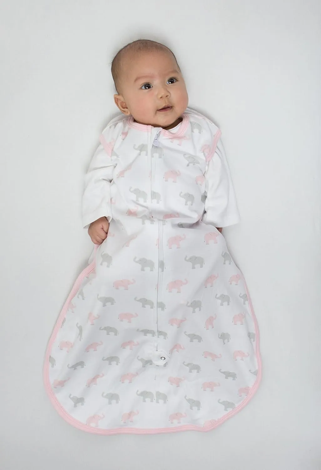 Amazing Baby Cotton Sleeping Sack, Wearable Blanket with 2-way Zipper, Pastel Pink   Gray Tiny Elephants, Small (0-6 mo)