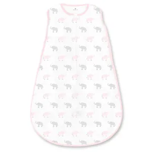 Amazing Baby Cotton Sleeping Sack, Wearable Blanket with 2-way Zipper, Pastel Pink   Gray Tiny Elephants, Small (0-6 mo)