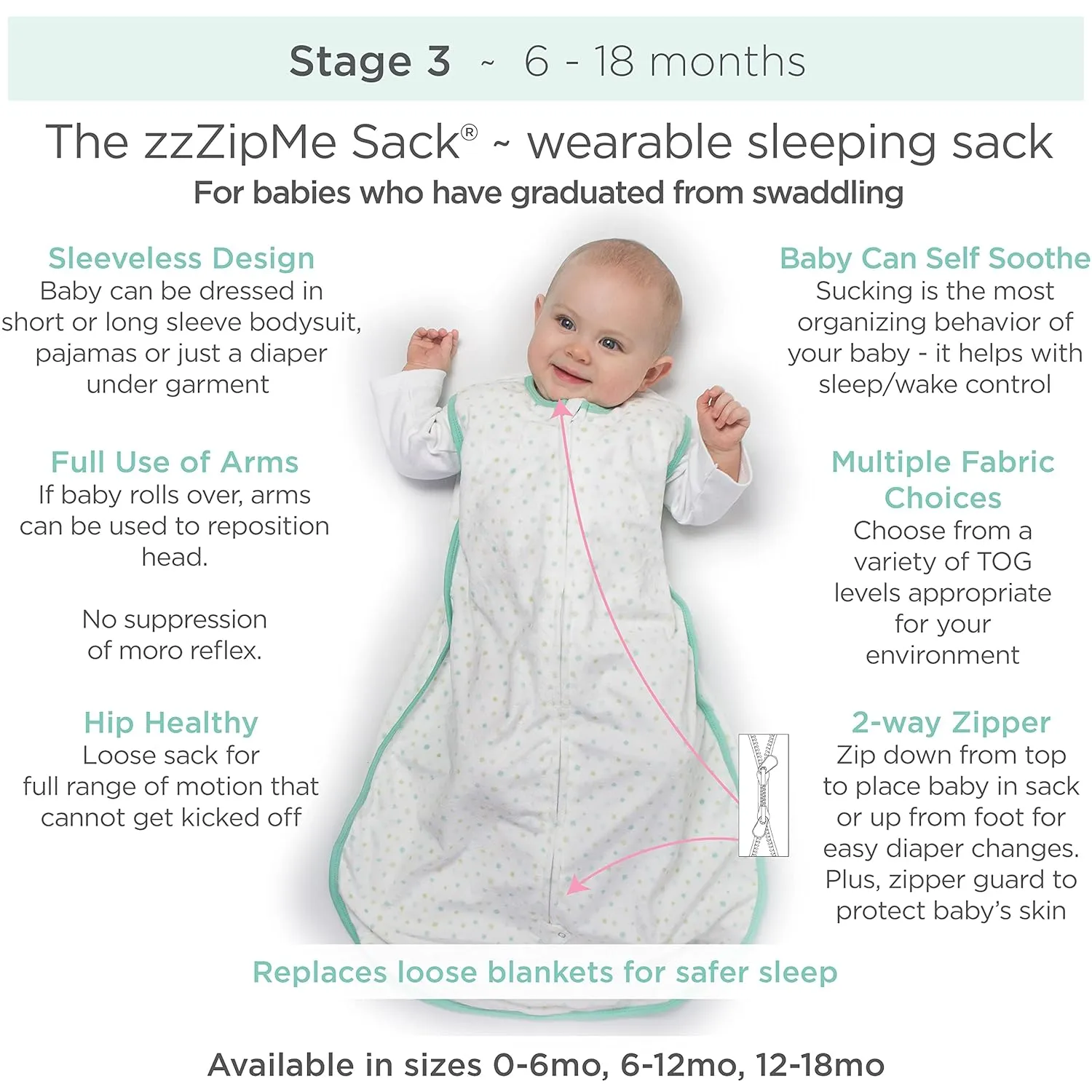 Amazing Baby Cotton Sleeping Sack, Wearable Blanket with 2-way Zipper, Pastel Pink   Gray Tiny Elephants, Small (0-6 mo)