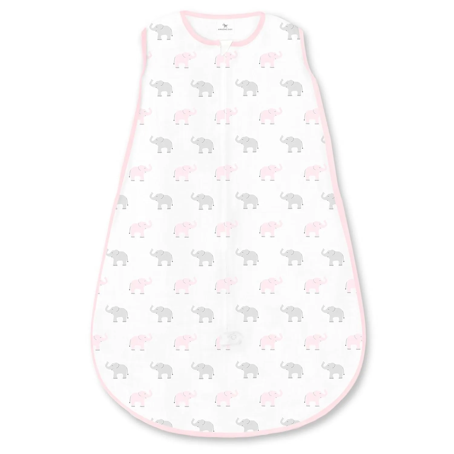 Amazing Baby Cotton Sleeping Sack, Wearable Blanket with 2-way Zipper, Pastel Pink   Gray Tiny Elephants, Small (0-6 mo)