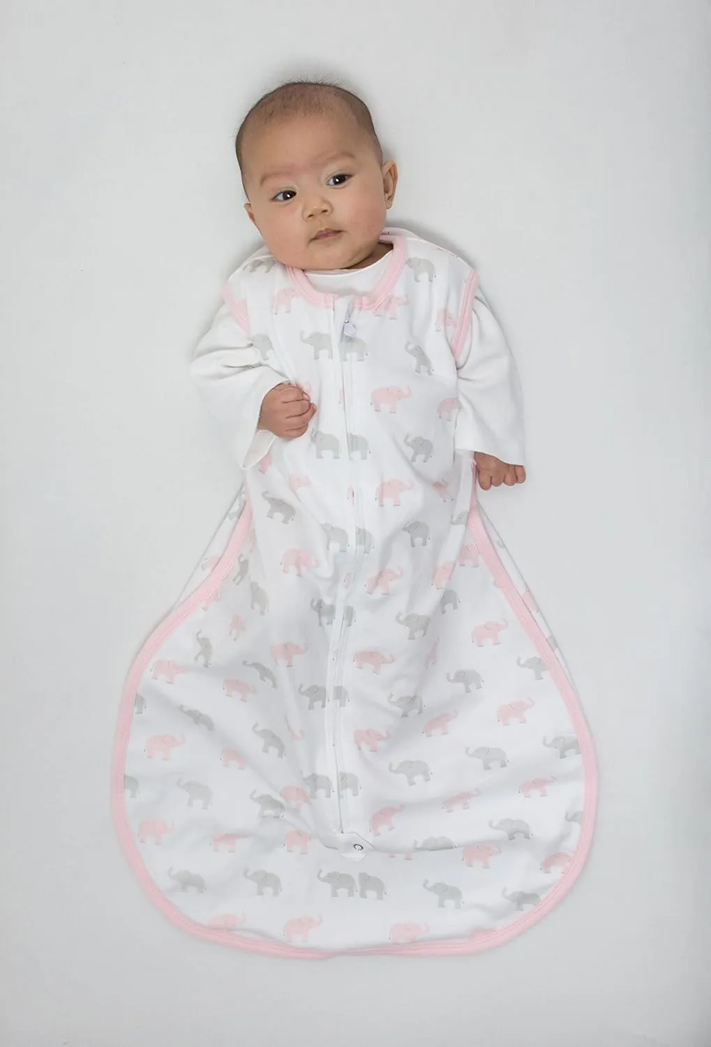 Amazing Baby Cotton Sleeping Sack, Wearable Blanket with 2-way Zipper, Pastel Pink   Gray Tiny Elephants, Small (0-6 mo)