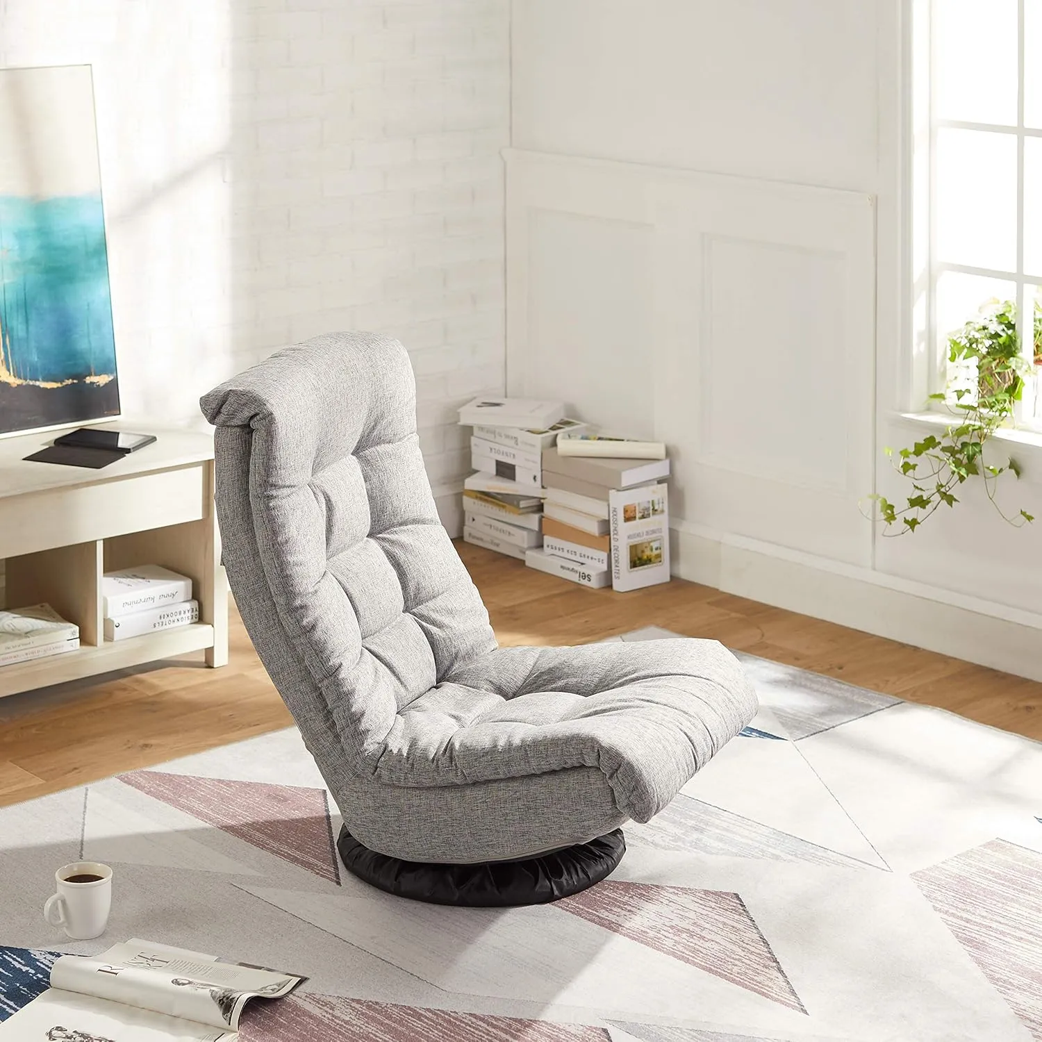 Amazon Basics Swivel Foam Lounge Chair with Headrest, Adjustable, 26.3"D x 23.5"W x 13.7"H, Grey