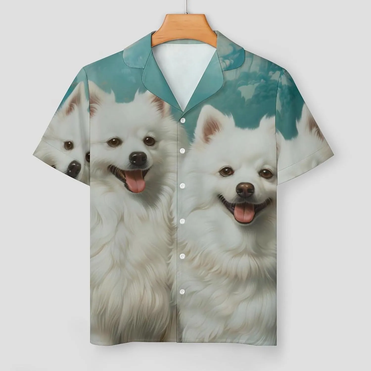 American Eskimos Dogs Women's Satin Pajama Set Short Sleeve Button Down Sleepwear Loungewear Pj Set