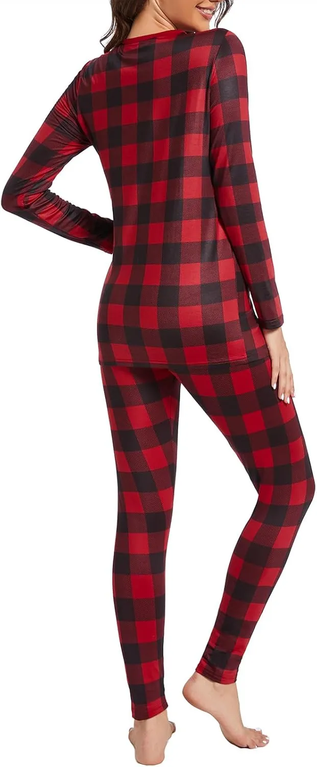 American Trends Womens Thermal Underwear Set Long Johns Base Layer Fleece Lined Top and Bottom Thermals Sets Loungewear