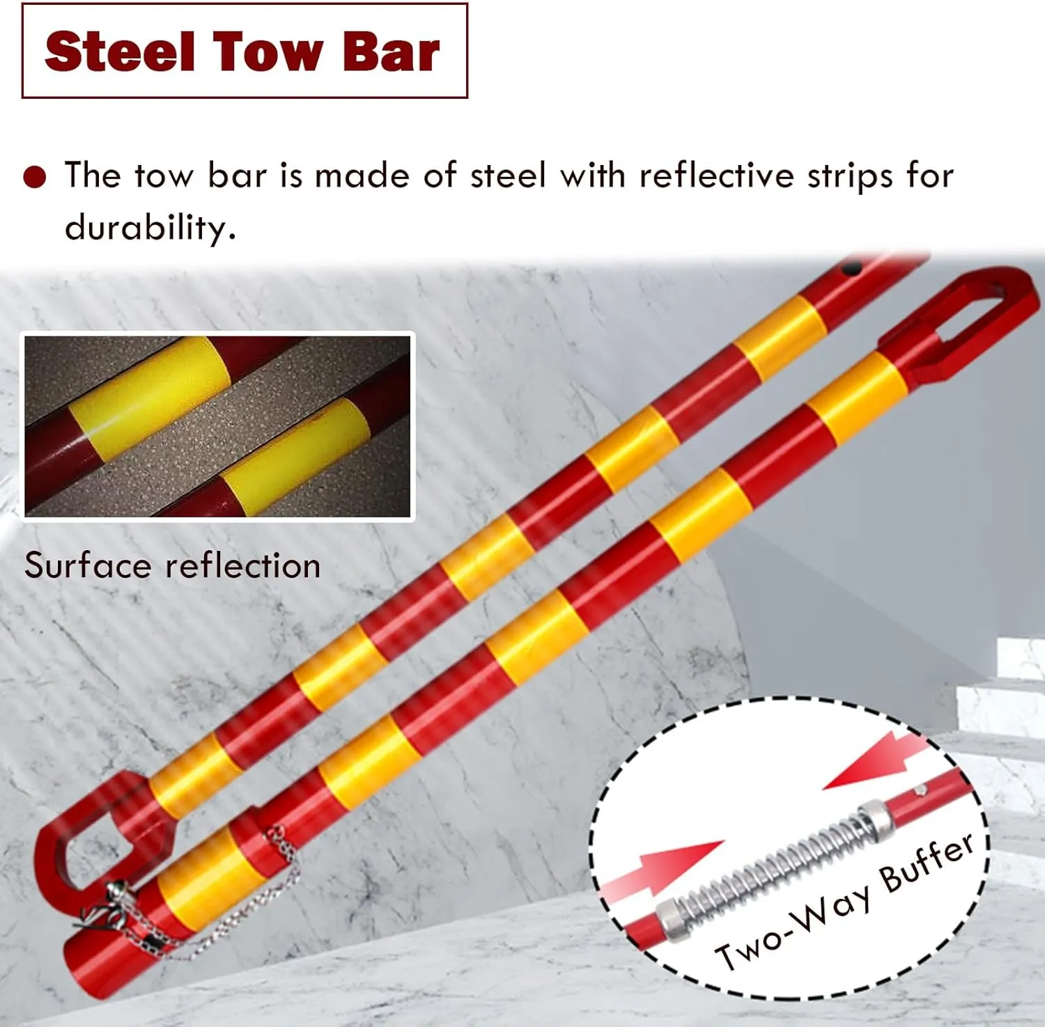 AMUFJJ Professional Steel Aluminum Car Tow Bar, Reflective Towing Pole with Shock Spring & Thickened Carabiner, Anti Rear Collision(8 tons)