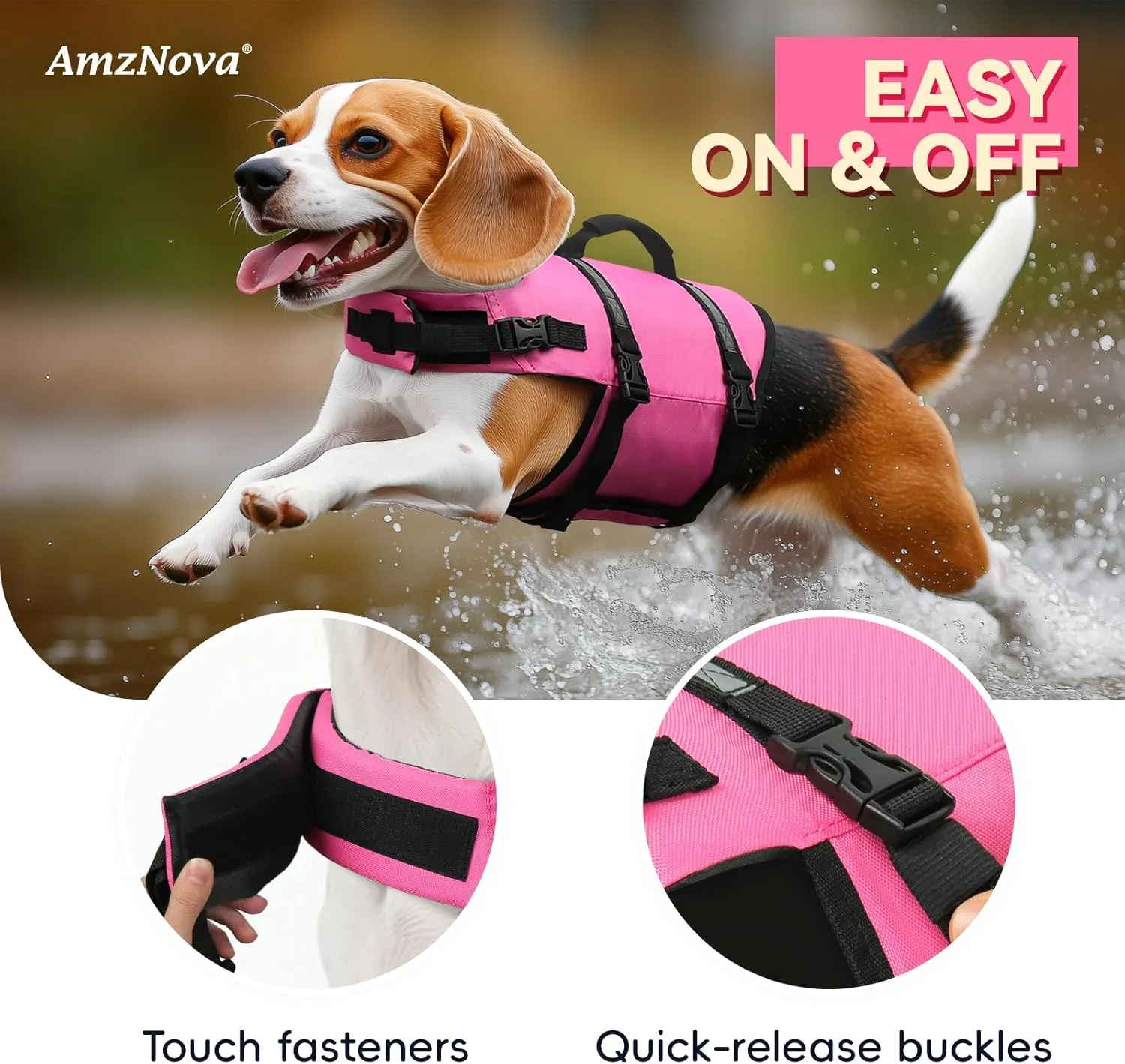 AMZNOVA Rip Stop Dog Life Jacket Dog Life Vest for Swimming Puppy Float Vest Pet Swimming Vest Water Jacket Lifejacket Swim Lifejacket for Boarding Pool Durable Handle PFD S Pink