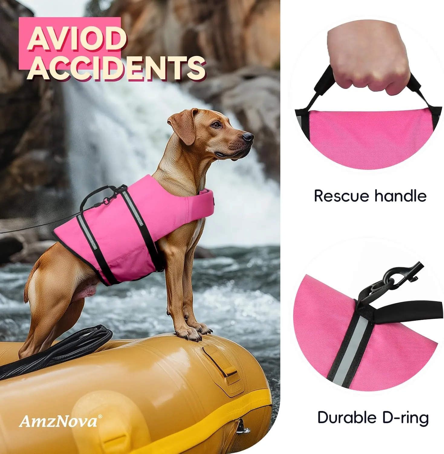 AMZNOVA Rip Stop Dog Life Jacket Dog Life Vest for Swimming Puppy Float Vest Pet Swimming Vest Water Jacket Lifejacket Swim Lifejacket for Boarding Pool Durable Handle PFD S Pink
