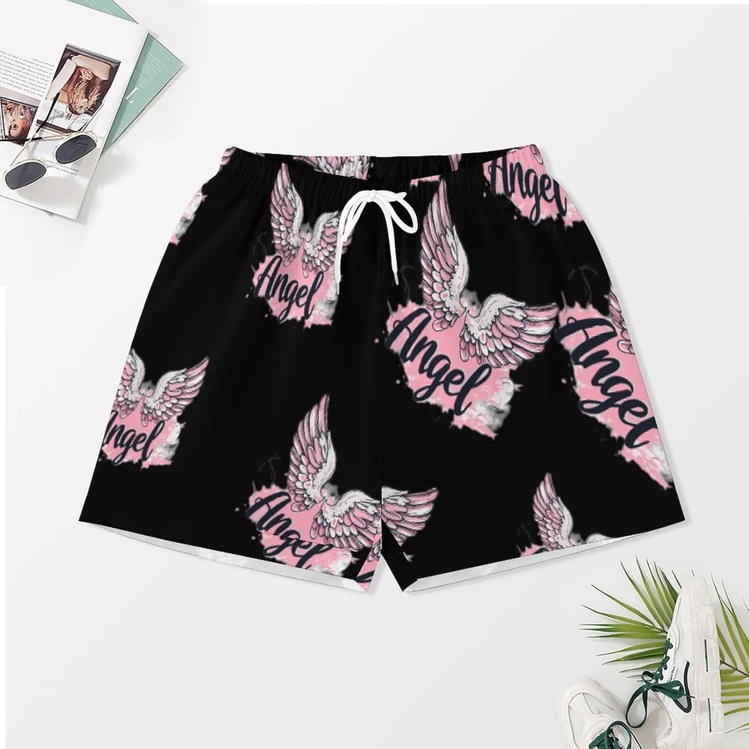 Angel Wings Women's Satin Pajama Set Short Sleeve Button Down Sleepwear Loungewear Pj Set