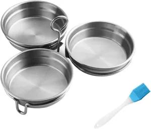 Angoily Poached Egg Holder, 2PCS Egg Poacher Tray, Nonstick Stainless Steel Egg Poacher Replacement Cup Egg Pan with Oil Brush for Home Kitchen Random Color Metal Egg Poaching Cups