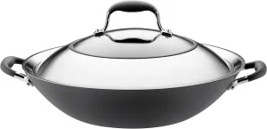 Anolon Advanced Hard Anodized Nonstick Stir Fry Wok Pan with Lid, 14 Inch, Gray