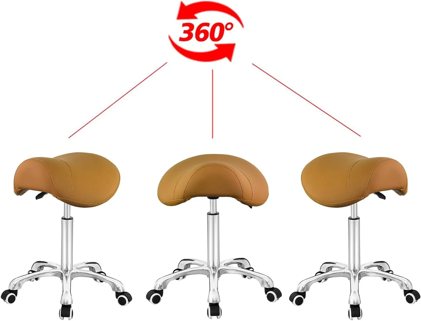 Antlu Saddle Stool Rolling Chair for Medical Massage Salon Kitchen Spa Drafting,Adjustable Hydraulic Stool with Wheels (Without Backrest, Camel)