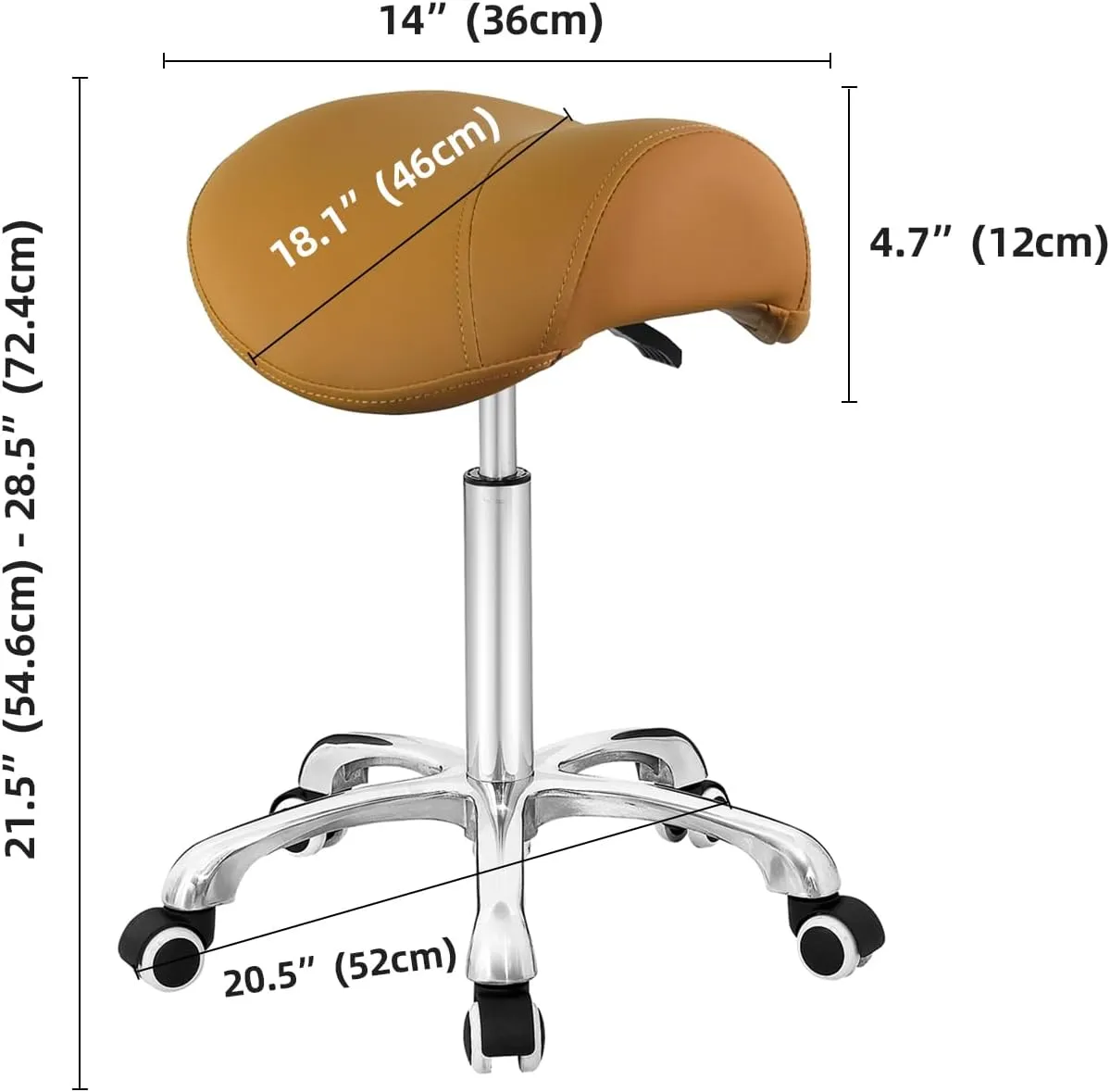 Antlu Saddle Stool Rolling Chair for Medical Massage Salon Kitchen Spa Drafting,Adjustable Hydraulic Stool with Wheels (Without Backrest, Camel)