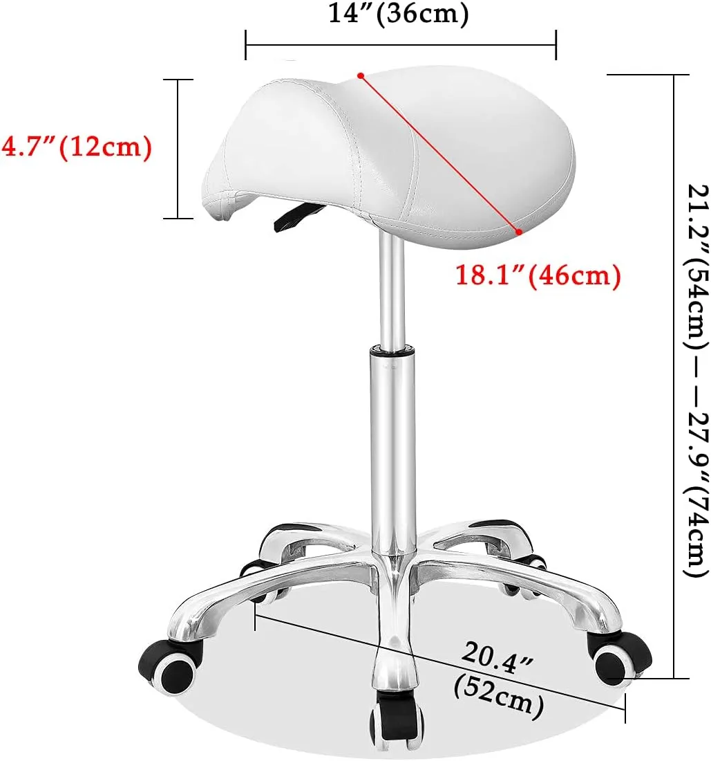 Antlu Saddle Stool Rolling Chair for Office Massage Salon Technician Kitchen Spa Drafting,Adjustable Hydraulic with Wheels (Without Backrest, White)