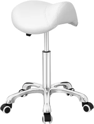 Antlu Saddle Stool Rolling Chair for Office Massage Salon Technician Kitchen Spa Drafting,Adjustable Hydraulic with Wheels (Without Backrest, White)