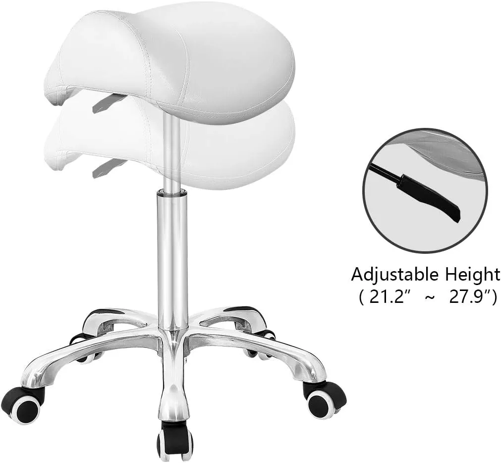 Antlu Saddle Stool Rolling Chair for Office Massage Salon Technician Kitchen Spa Drafting,Adjustable Hydraulic with Wheels (Without Backrest, White)