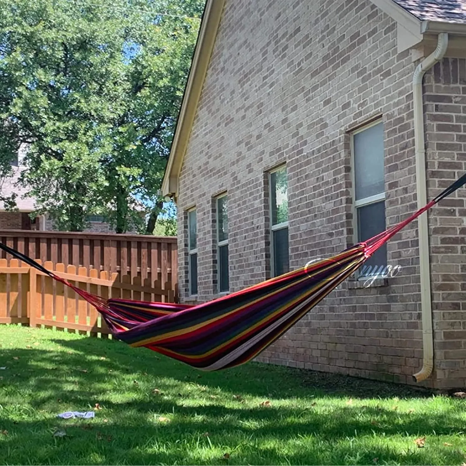 ANYOO Cotton Hammock Portable Camping Hammocks for Hanging Sturdy Garden Comfortable Fabric Hammock with Tree Straps Up to 660lbs with Travel Bag for Camping Outdoor/Indoor Patio Backyard