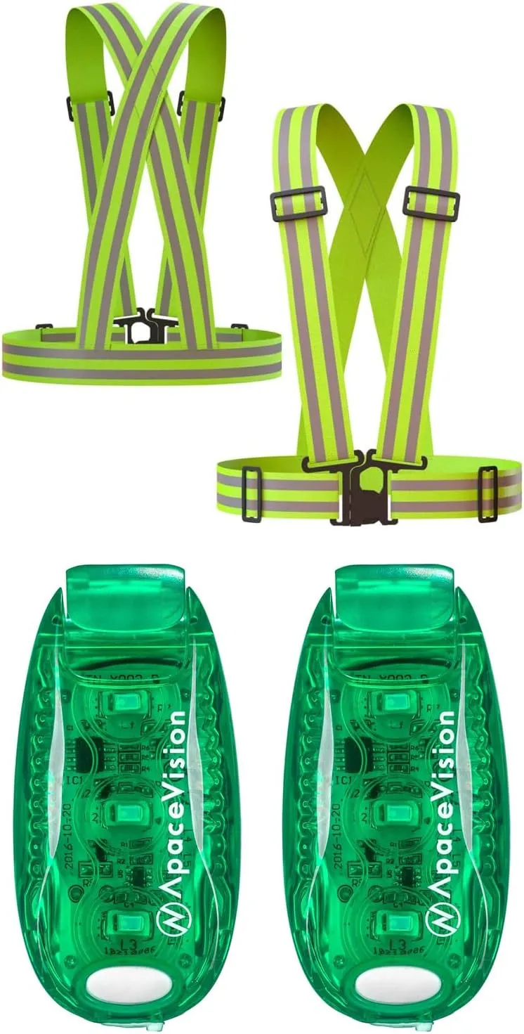 Apace Vision Green Reflective Vest   Green EverLightFX USB Safety Lights