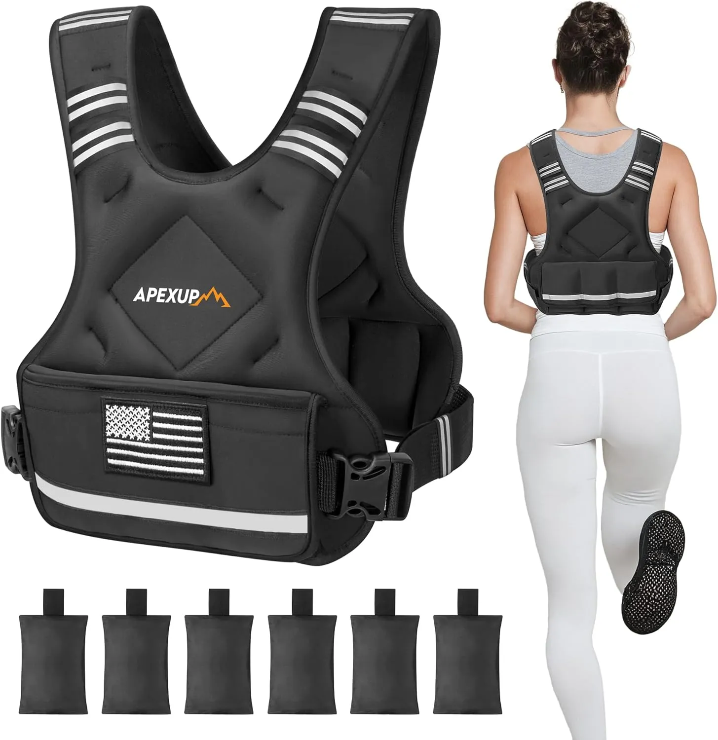 APEXUP Adjustable Weighted Vest, 4-10lb/12-18lb/20-32lb Vest with 6 Ironsand Weights and Large Pocket, Weight Vest for Men Women Strength Training, Running, Walking