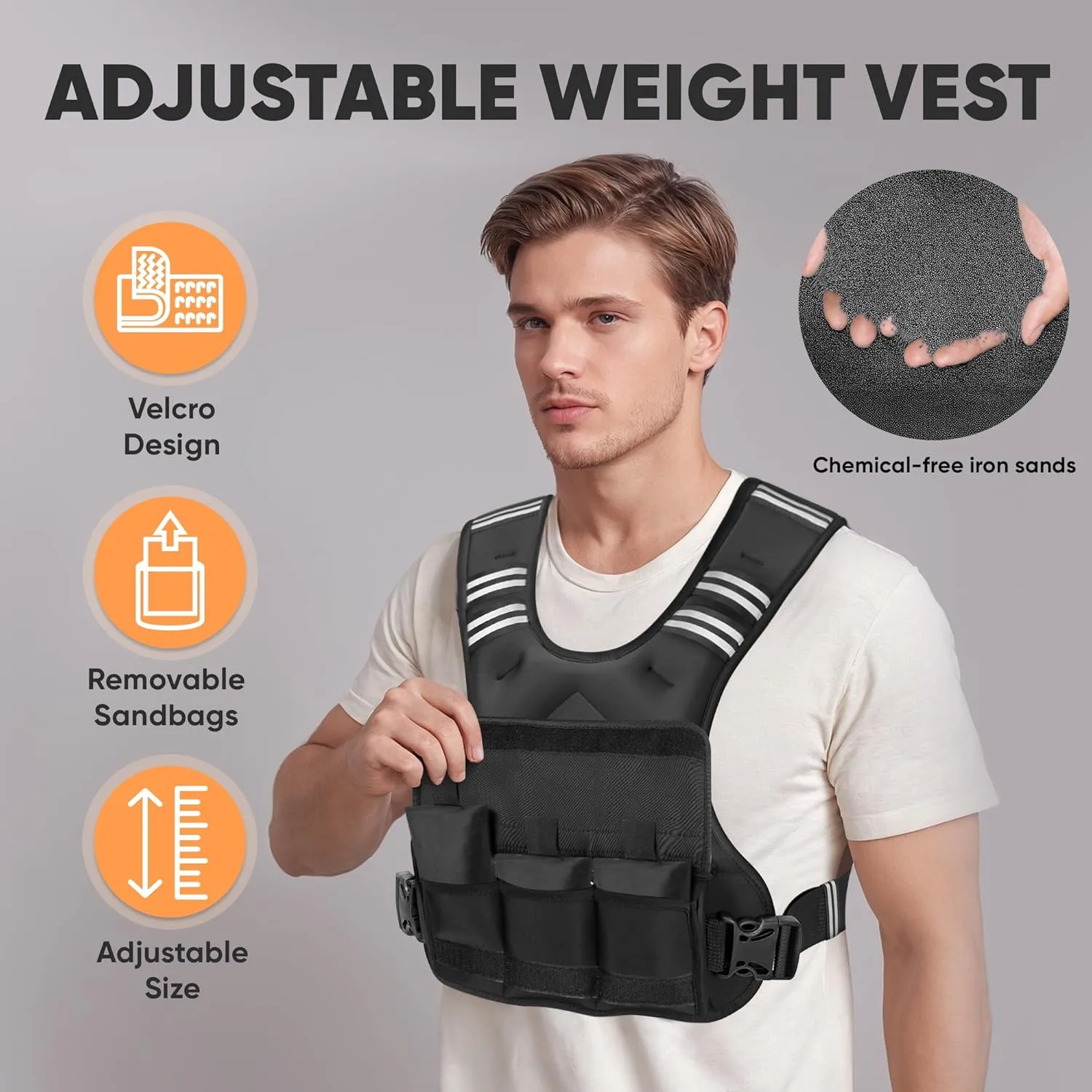 APEXUP Adjustable Weighted Vest, 4-10lb/12-18lb/20-32lb Vest with 6 Ironsand Weights and Large Pocket, Weight Vest for Men Women Strength Training, Running, Walking