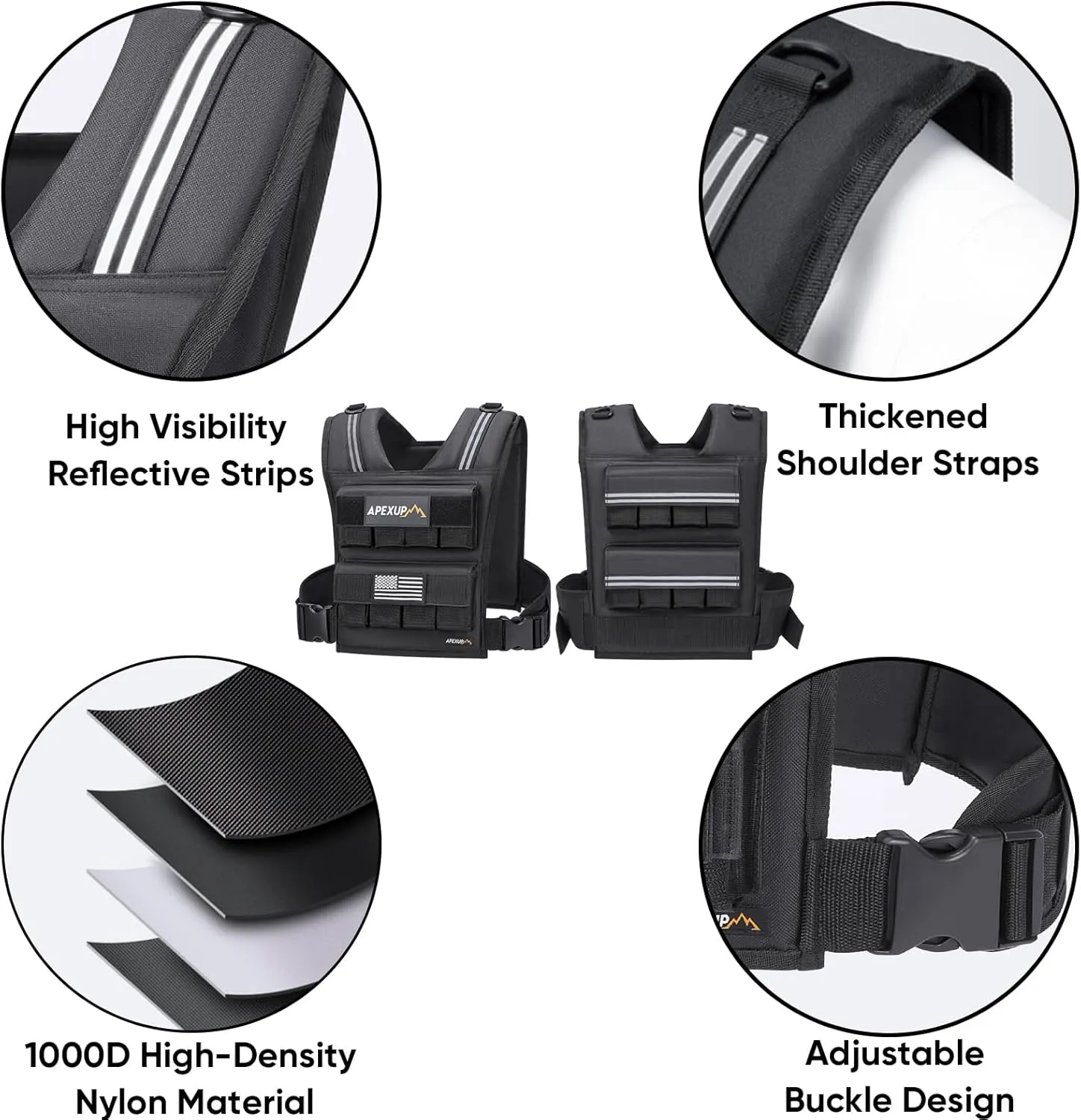 APEXUP Adjustable Weighted Vest Men 20lbs/30lbs/40lbs Weights with Reflective Stripe, Weight Vest Woman Workout Vest for Strength Training Running Walking