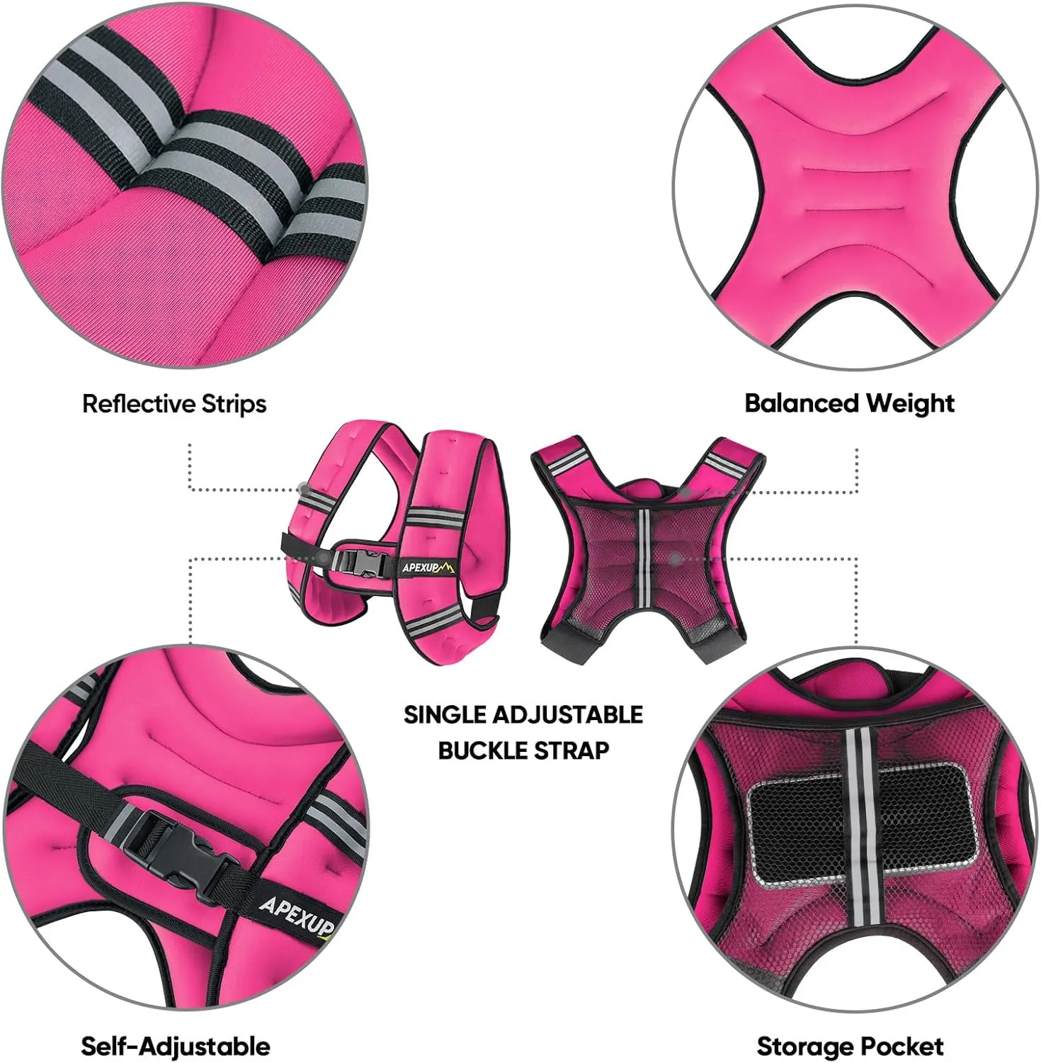 APEXUP Weighted Vest with 5lbs/10lbs/15lbs/20lbs/25lbs/30lbs Weights and Reflective Stripe, Weight Vest Men Women for Workout, Strength Training, Running