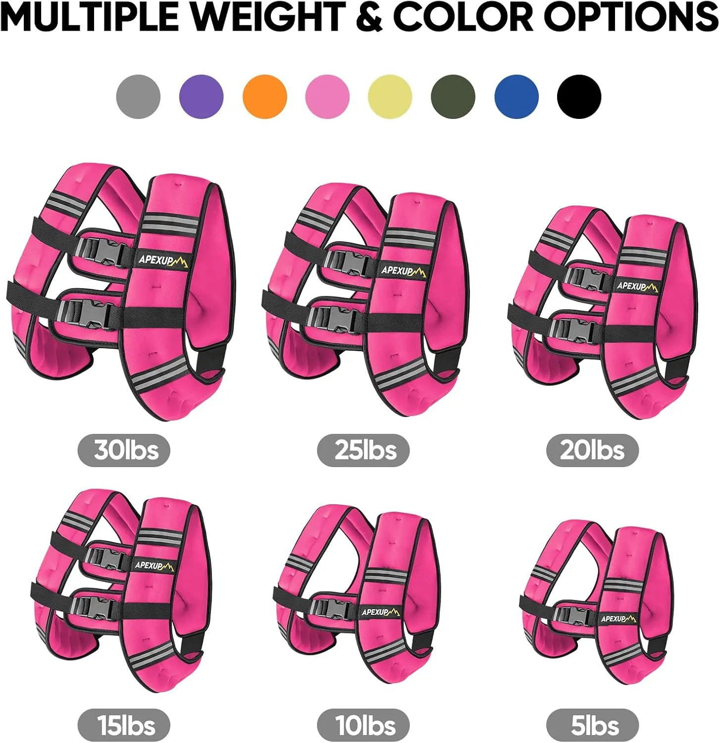 APEXUP Weighted Vest with 5lbs/10lbs/15lbs/20lbs/25lbs/30lbs Weights and Reflective Stripe, Weight Vest Men Women for Workout, Strength Training, Running