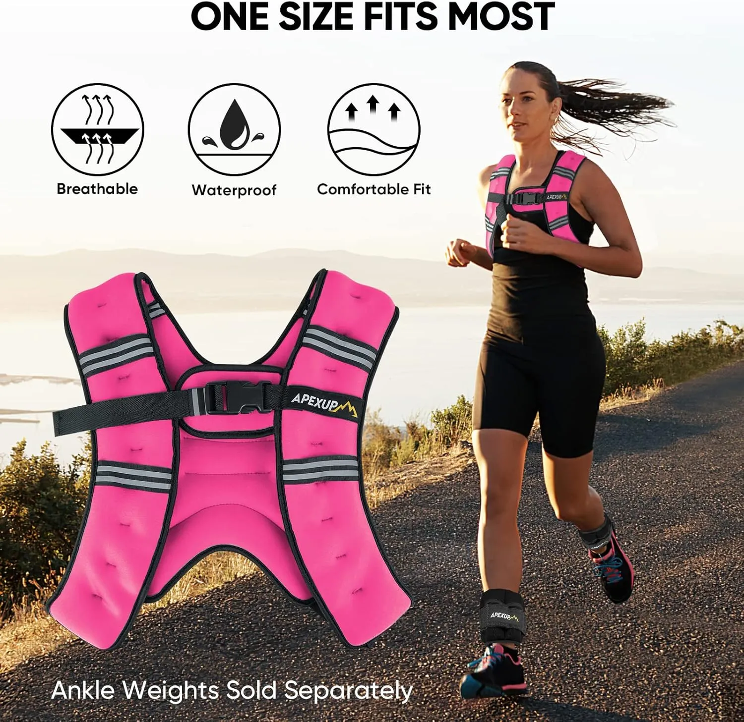 APEXUP Weighted Vest with 5lbs/10lbs/15lbs/20lbs/25lbs/30lbs Weights and Reflective Stripe, Weight Vest Men Women for Workout, Strength Training, Running
