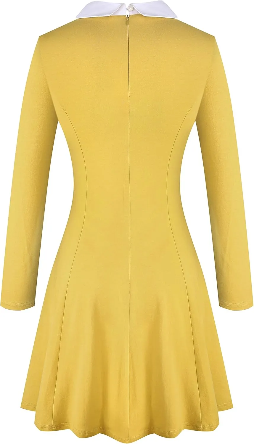 Aphratti Women's Long Sleeve Fall Dresses 2025 Casual Peter Pan Collar A Line Fit and Flare Skater Goth Dress