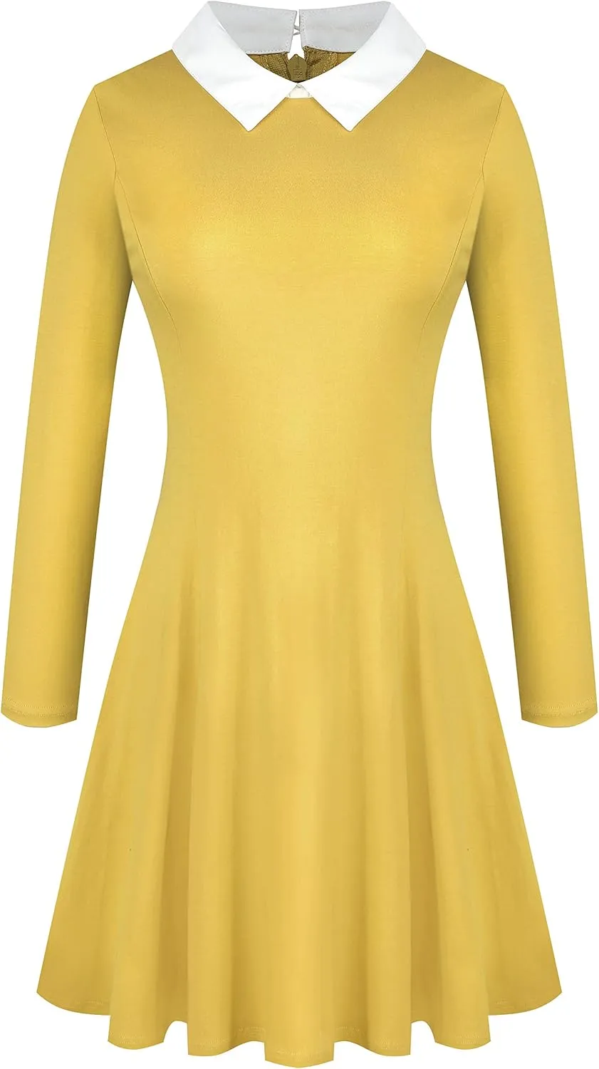 Aphratti Women's Long Sleeve Fall Dresses 2025 Casual Peter Pan Collar A Line Fit and Flare Skater Goth Dress