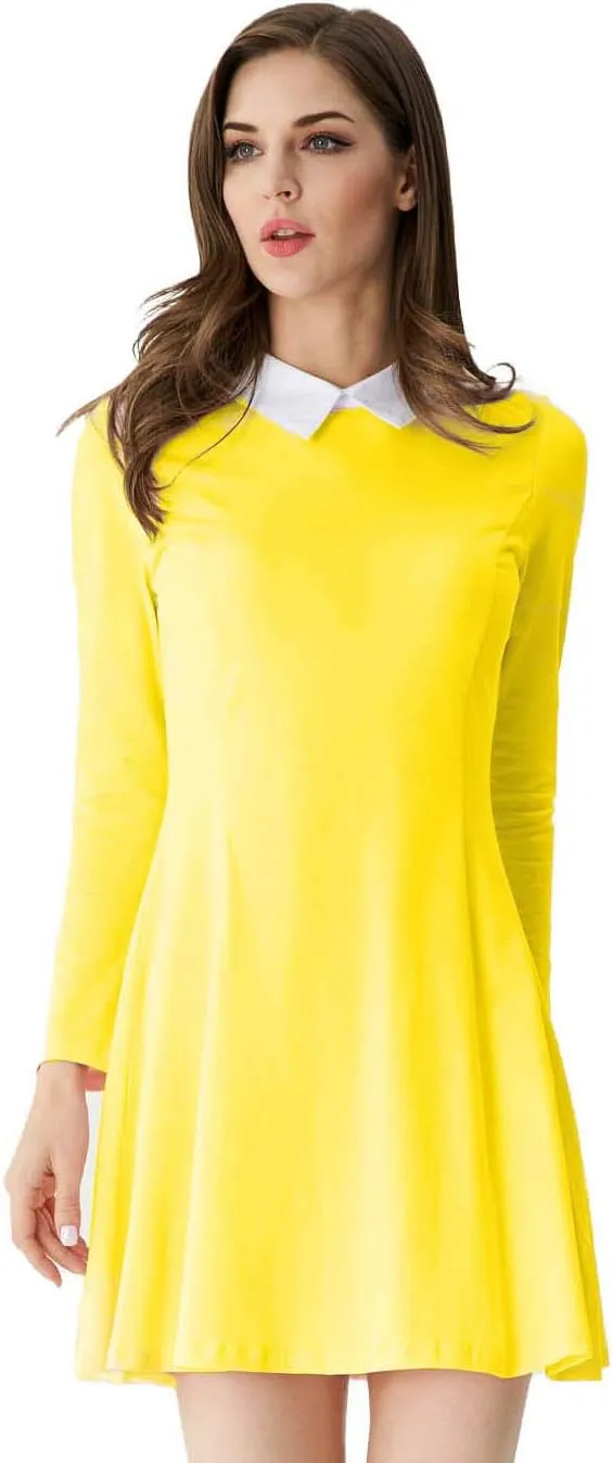 Aphratti Women's Long Sleeve Fall Dresses 2025 Casual Peter Pan Collar A Line Fit and Flare Skater Goth Dress