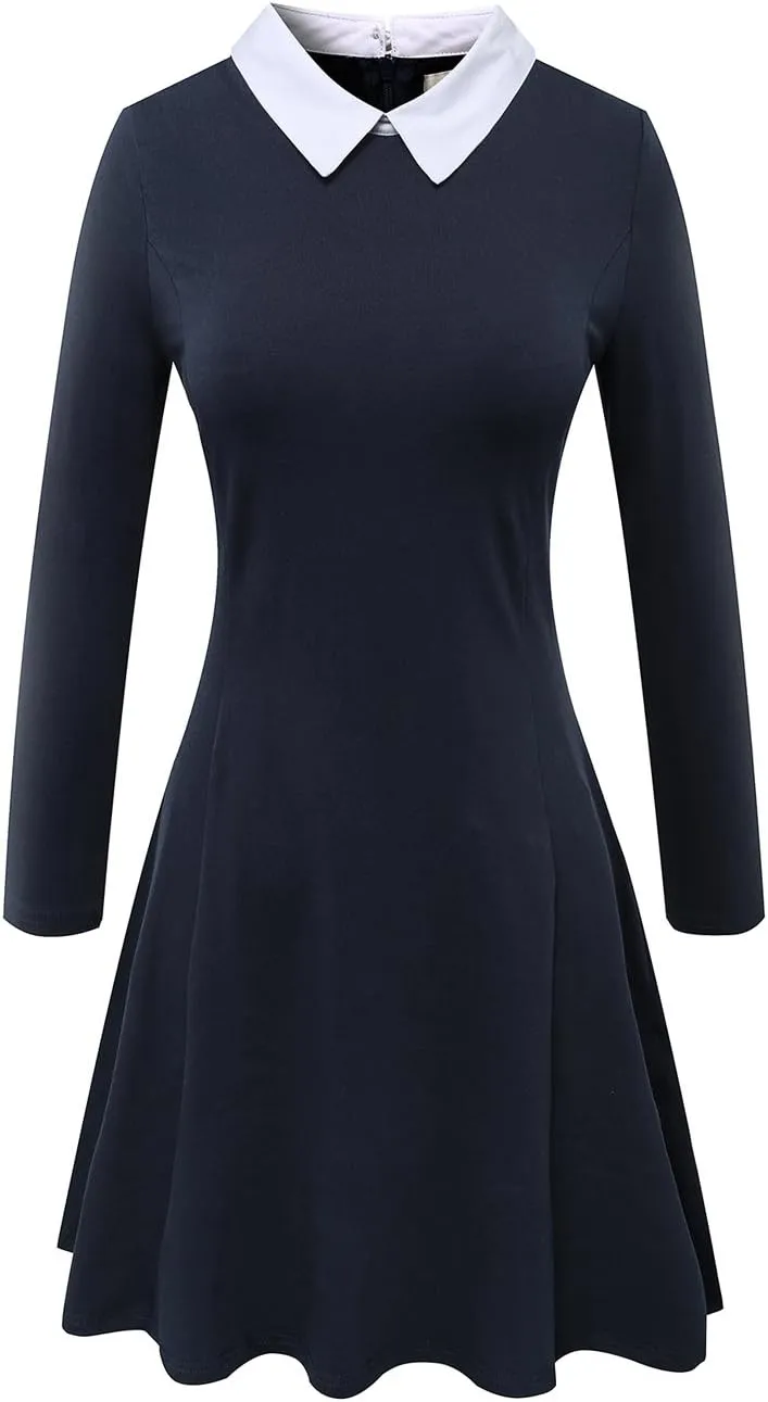 Aphratti Women's Long Sleeve Fall Dresses 2025 Casual Peter Pan Collar A Line Fit and Flare Skater Goth Dress