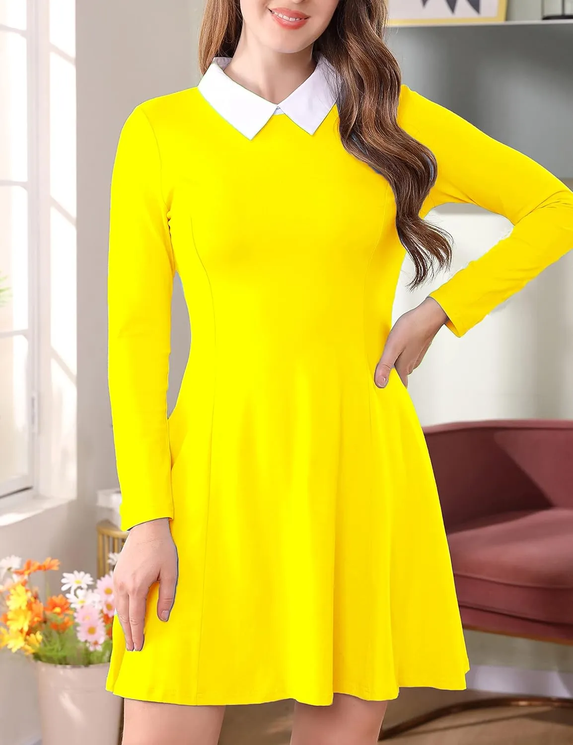 Aphratti Women's Long Sleeve Fall Dresses 2025 Casual Peter Pan Collar A Line Fit and Flare Skater Goth Dress