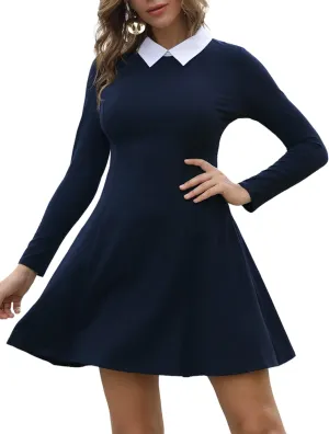 Aphratti Women's Long Sleeve Fall Dresses 2025 Casual Peter Pan Collar A Line Fit and Flare Skater Goth Dress