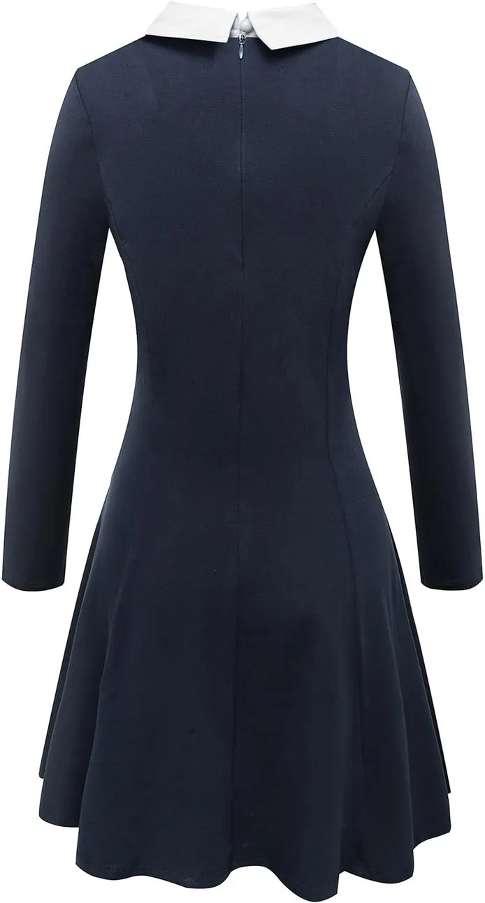 Aphratti Women's Long Sleeve Fall Dresses 2025 Casual Peter Pan Collar A Line Fit and Flare Skater Goth Dress