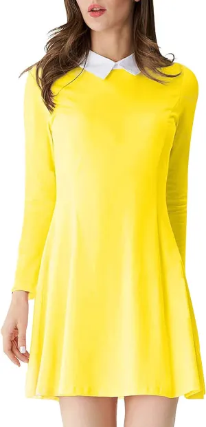 Aphratti Women's Long Sleeve Fall Dresses 2025 Casual Peter Pan Collar A Line Fit and Flare Skater Goth Dress