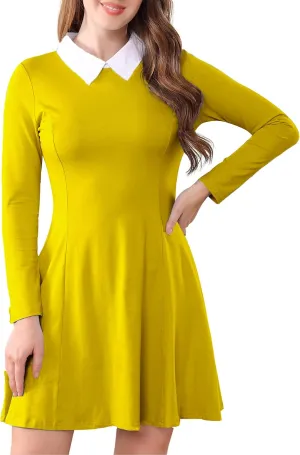 Aphratti Women's Long Sleeve Fall Dresses 2025 Casual Peter Pan Collar A Line Fit and Flare Skater Goth Dress