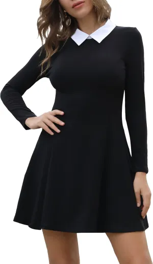 Aphratti Women's Long Sleeve Fall Dresses 2025 Casual Peter Pan Collar A Line Fit and Flare Skater Goth Dress