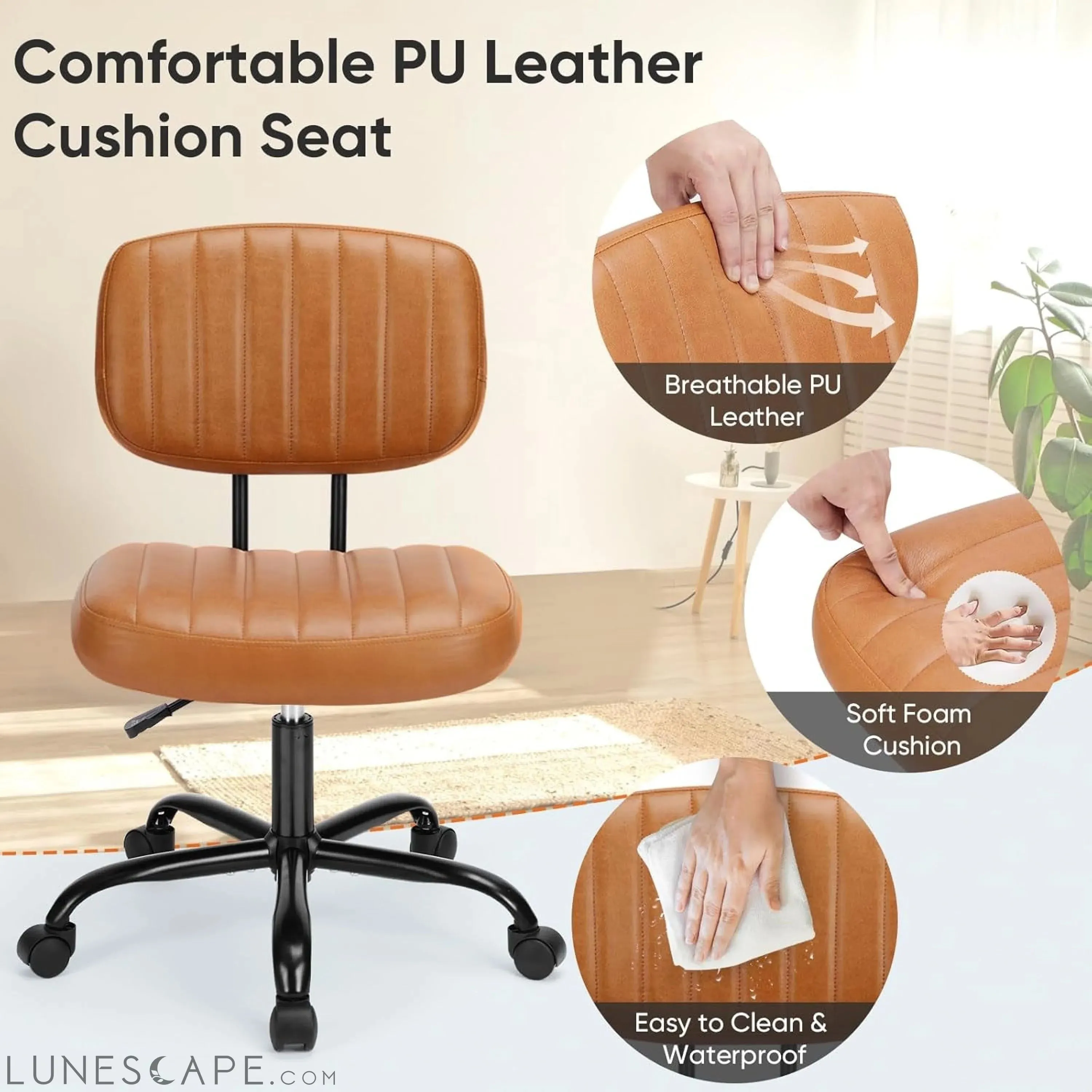 Armless Home Office Desk Chair -Small Ergonomic with Low Back Lumbar