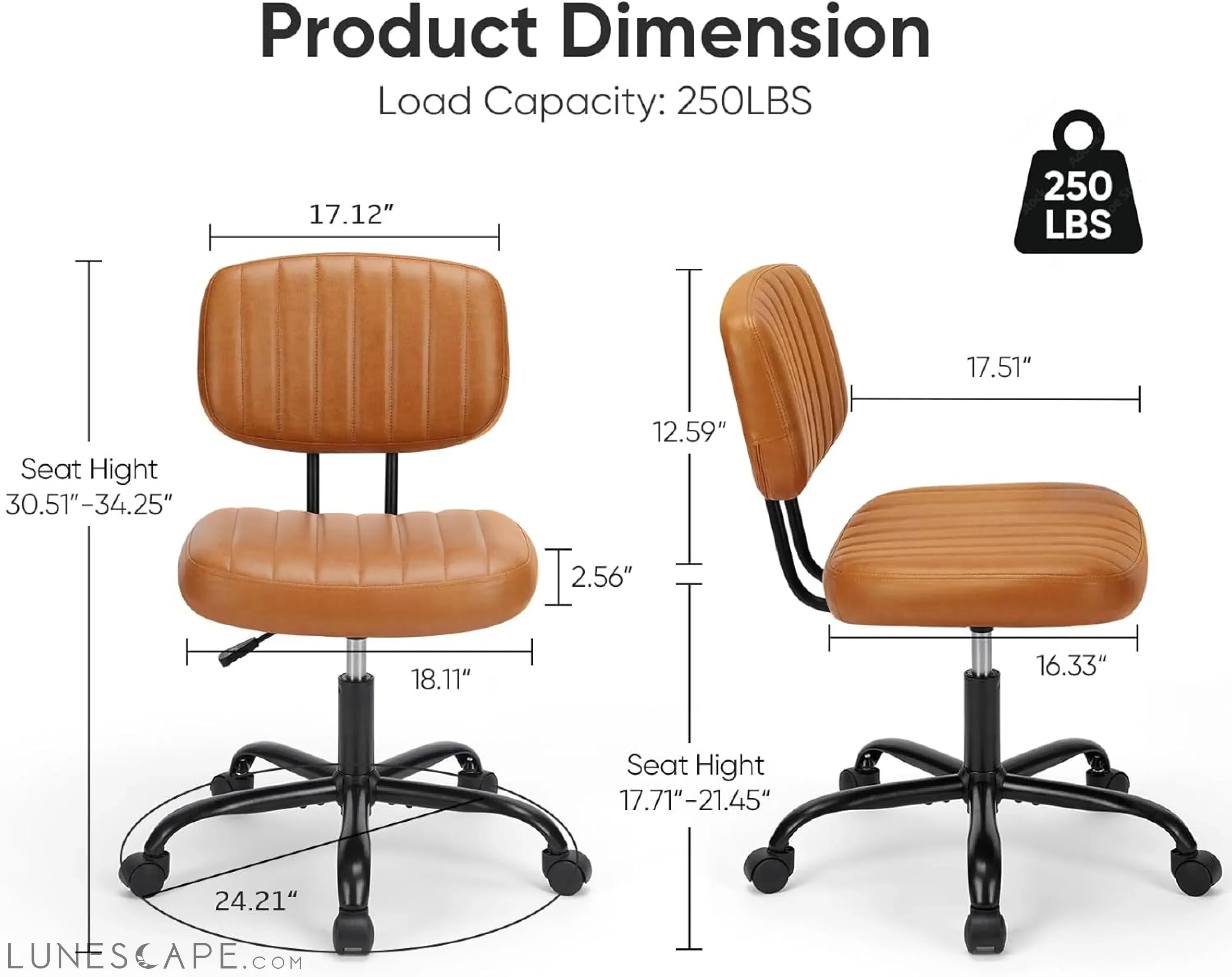 Armless Home Office Desk Chair -Small Ergonomic with Low Back Lumbar