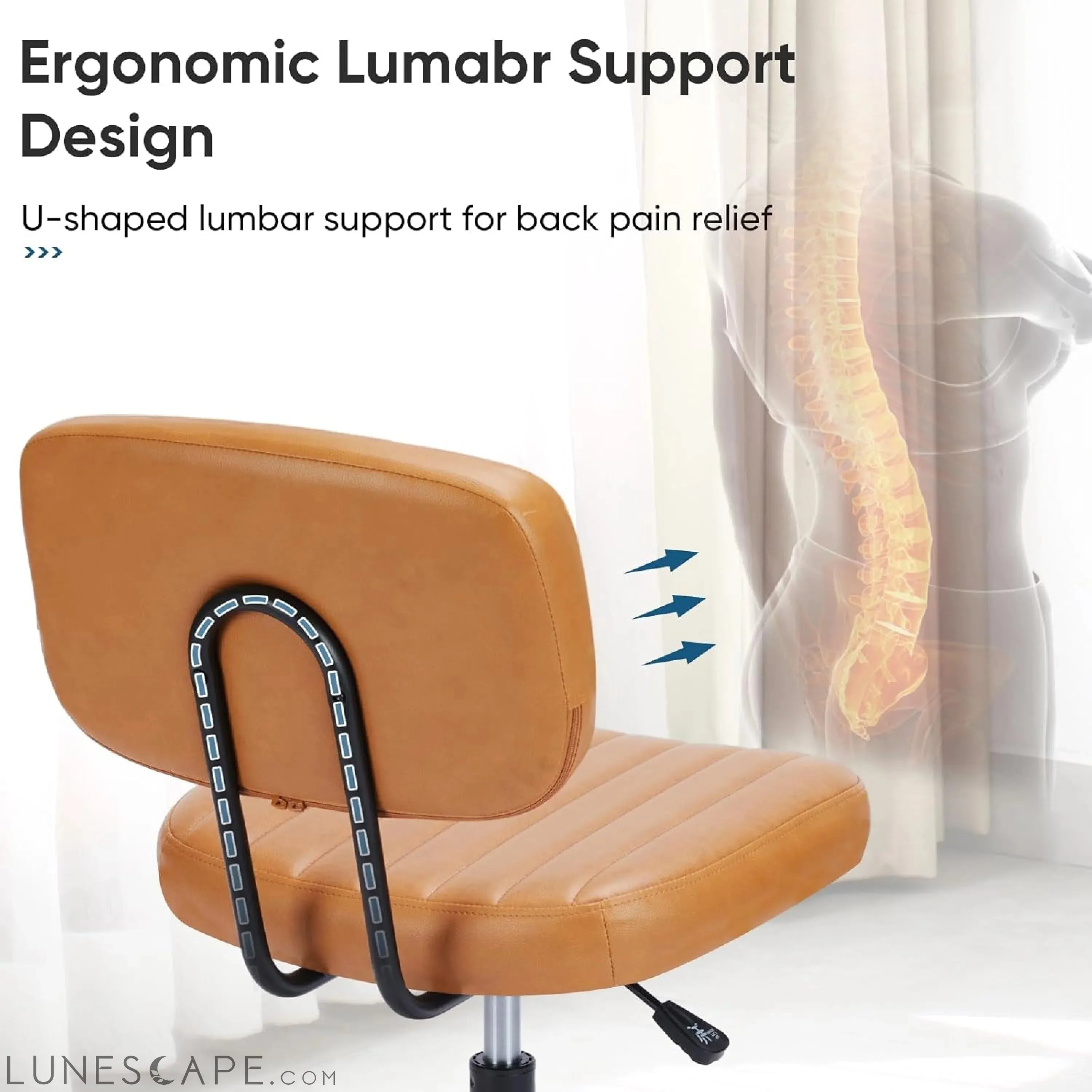 Armless Home Office Desk Chair -Small Ergonomic with Low Back Lumbar