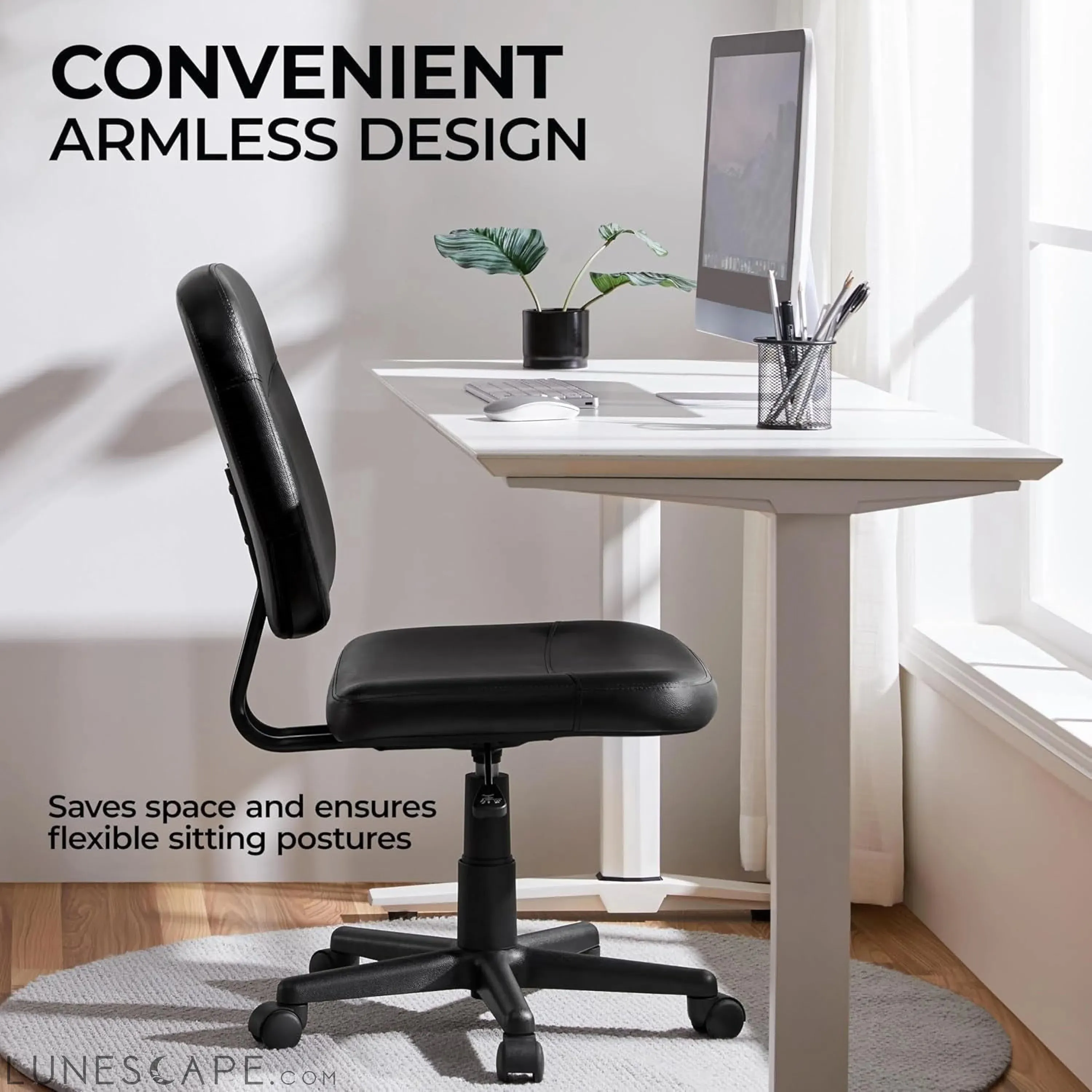 Armless Office Chair Ergonomic Desk Chair Low Back PU Leather