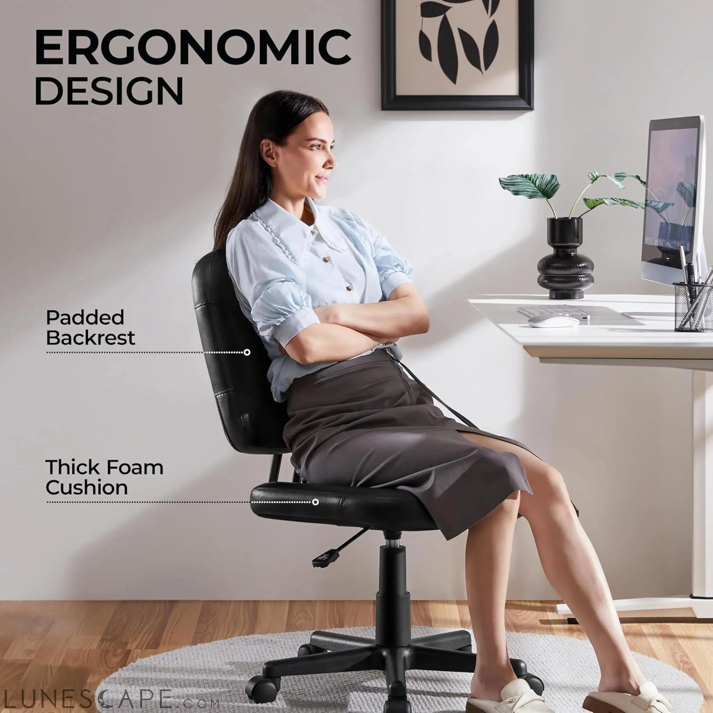 Armless Office Chair Ergonomic Desk Chair Low Back PU Leather