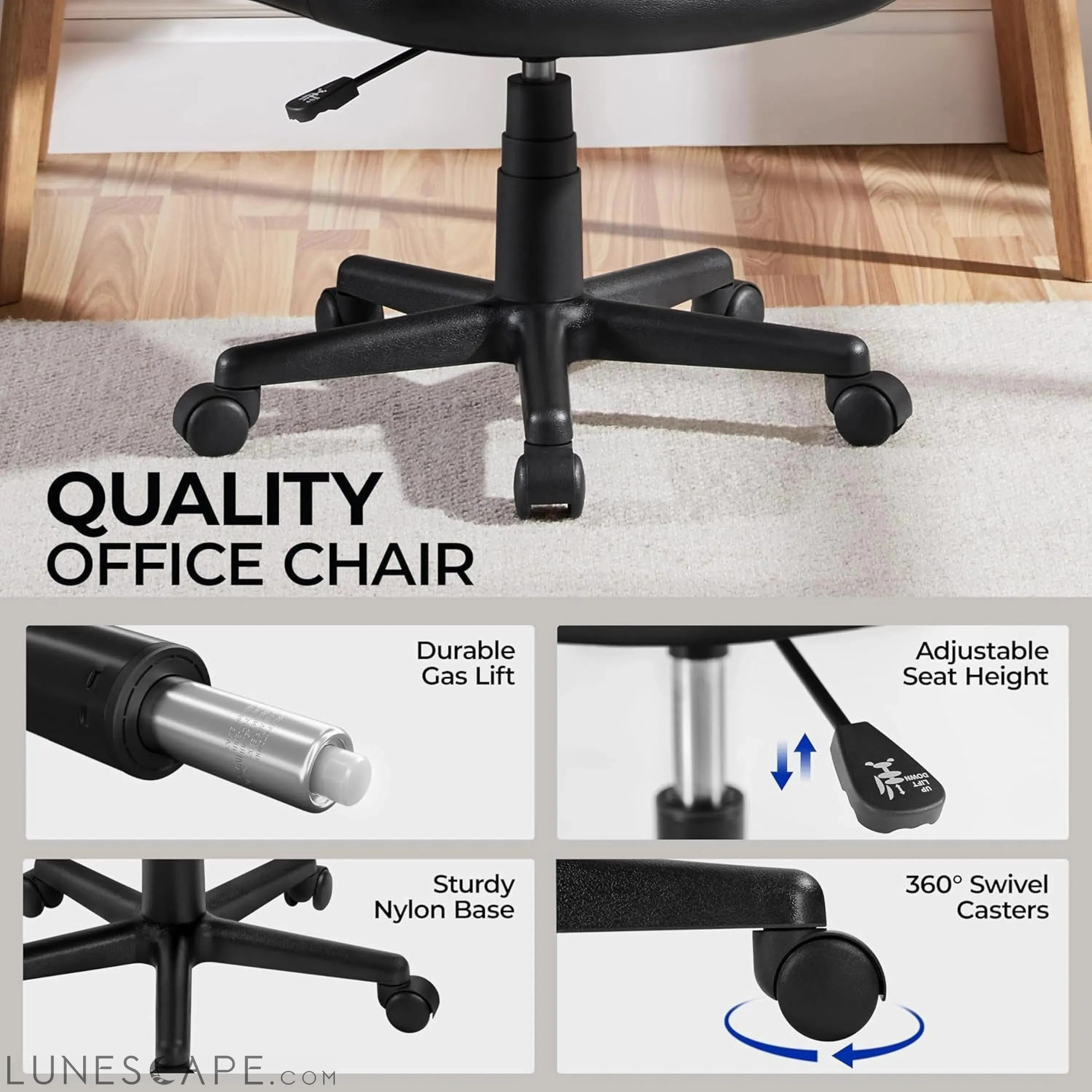 Armless Office Chair Ergonomic Desk Chair Low Back PU Leather
