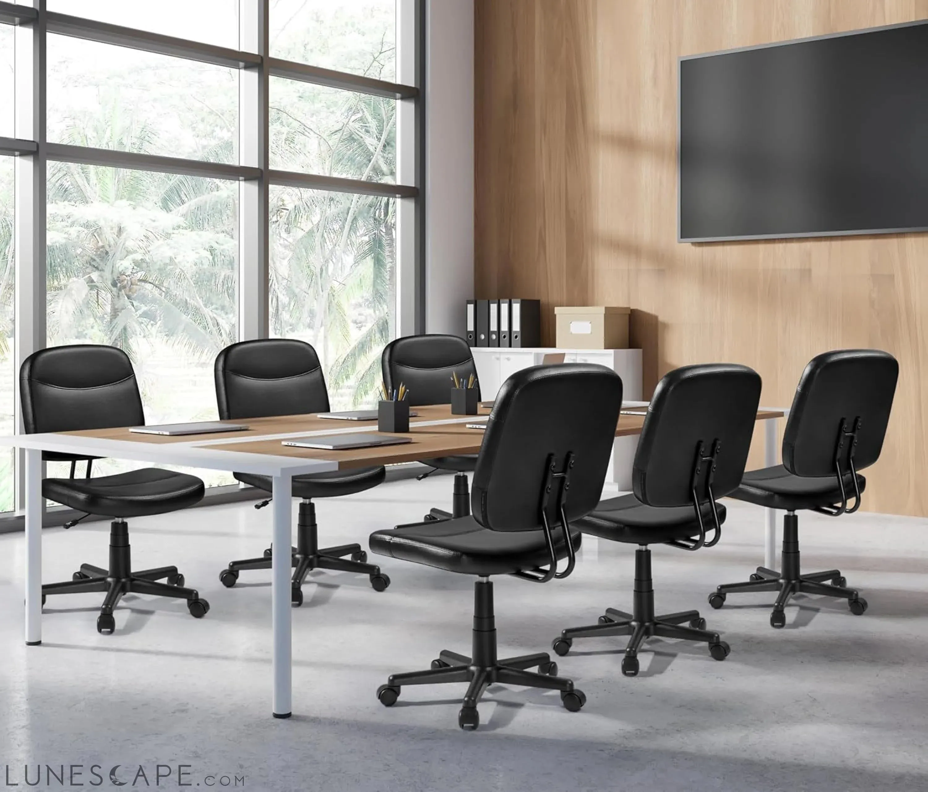 Armless Office Chair Ergonomic Desk Chair Low Back PU Leather