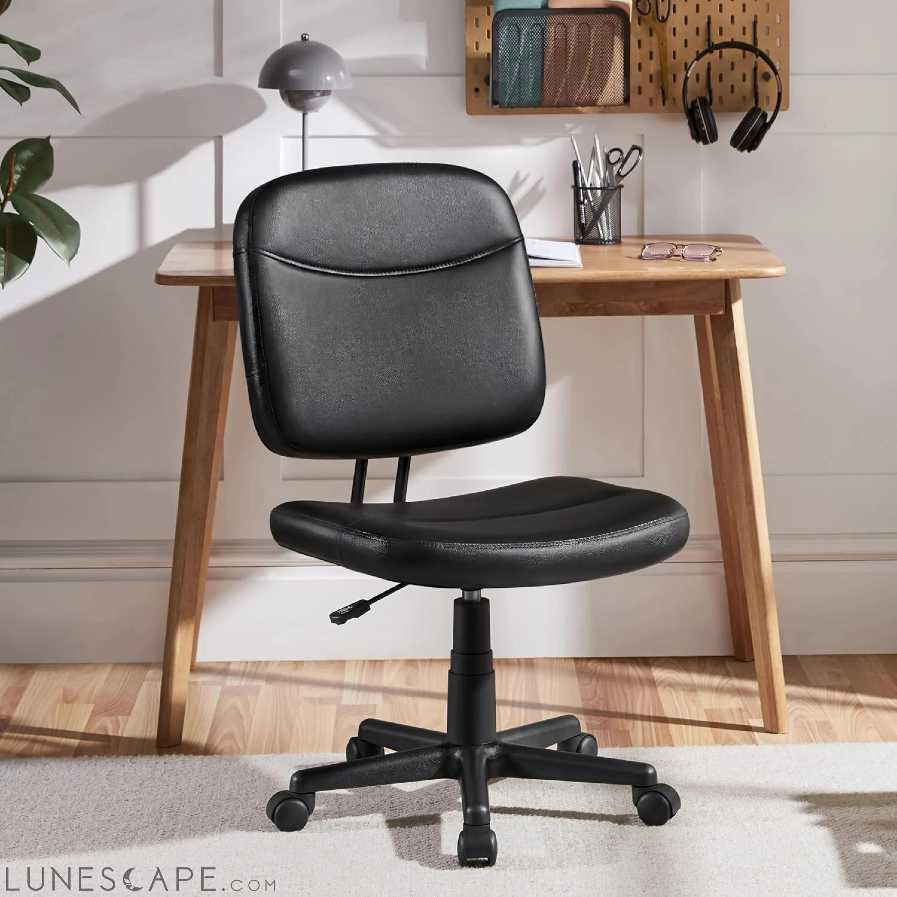 Armless Office Chair Ergonomic Desk Chair Low Back PU Leather