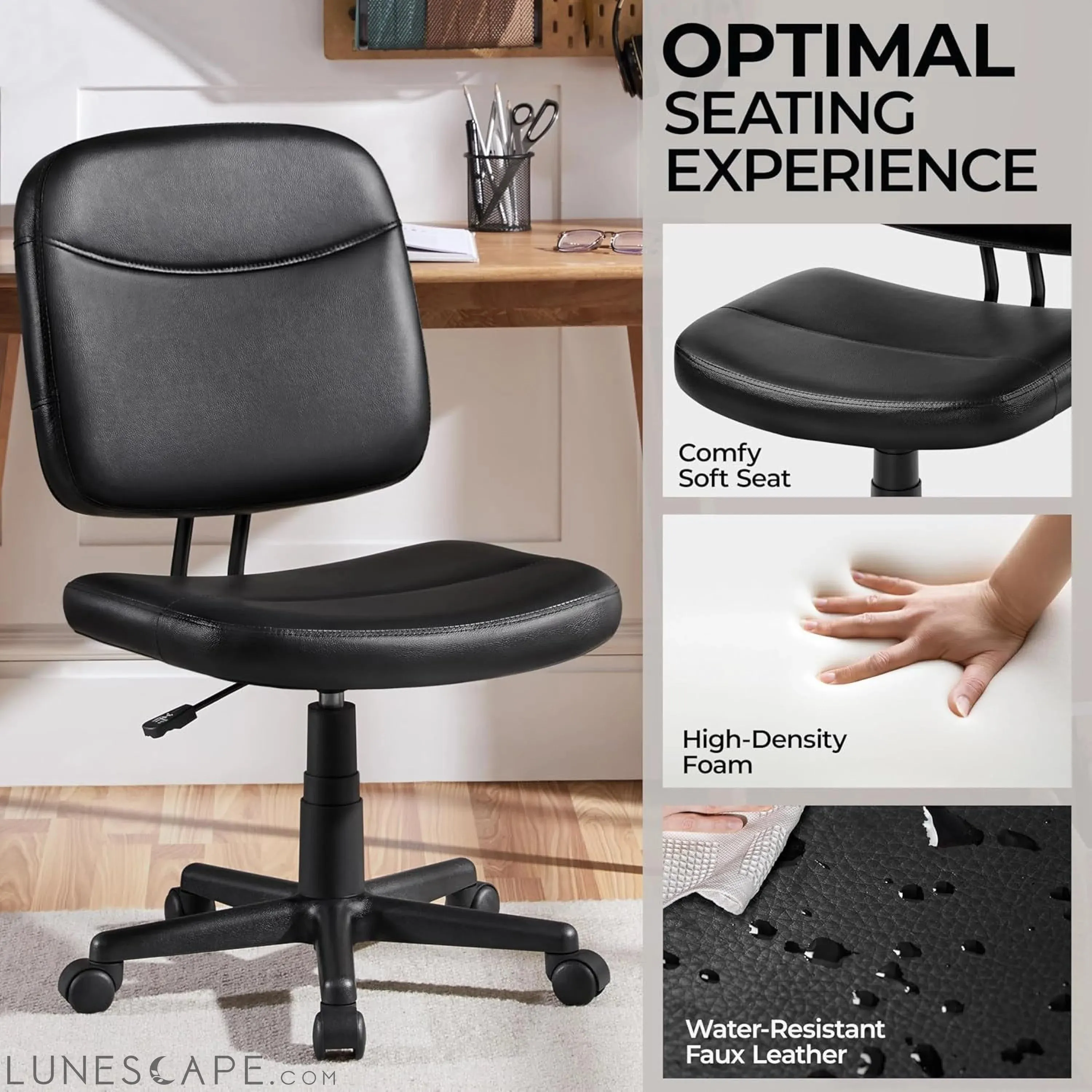 Armless Office Chair Ergonomic Desk Chair Low Back PU Leather