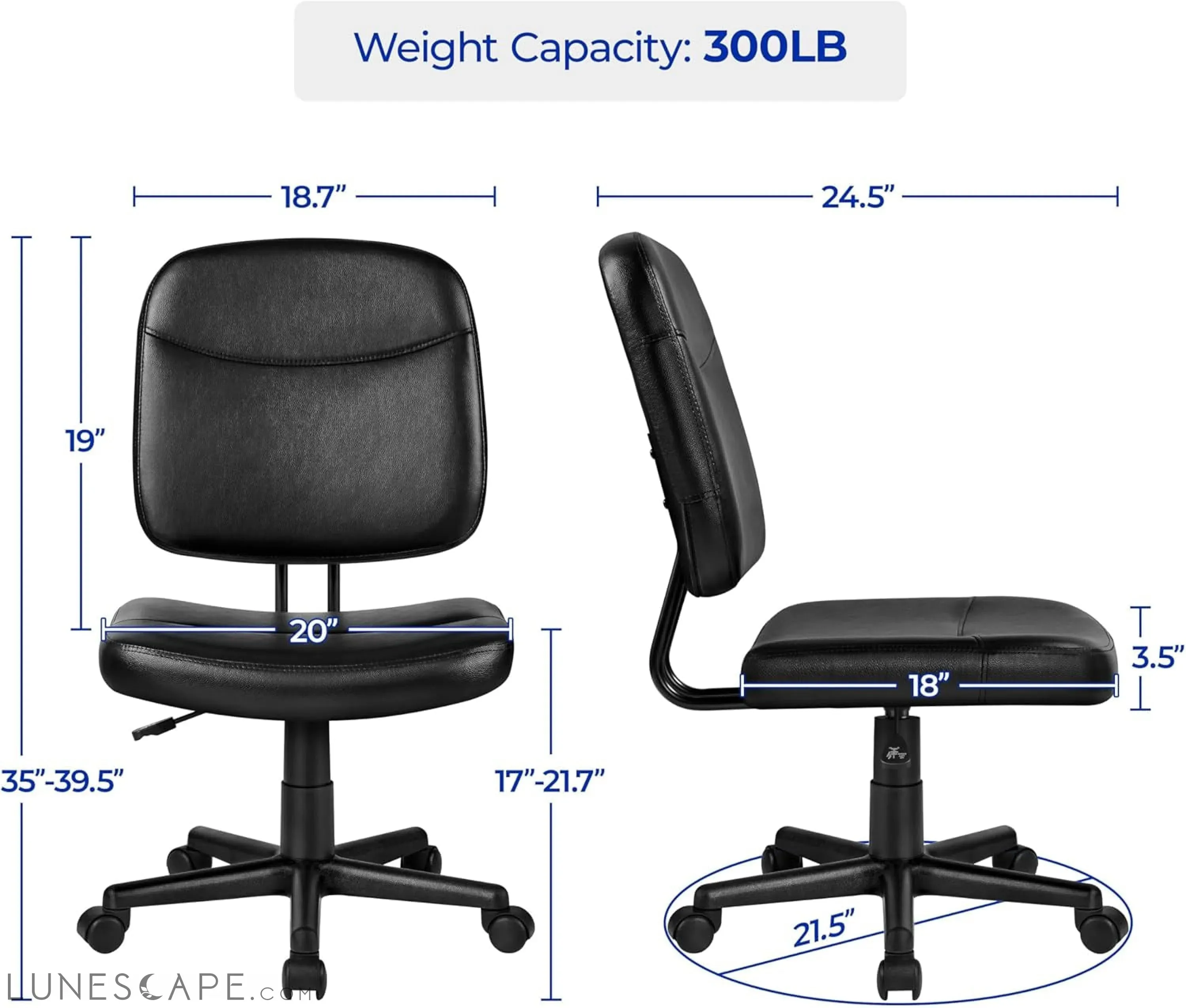 Armless Office Chair Ergonomic Desk Chair Low Back PU Leather